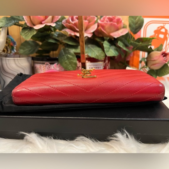 YSL Red Leather Zip Around Long Wallet Authentic - Picture 5 of 16